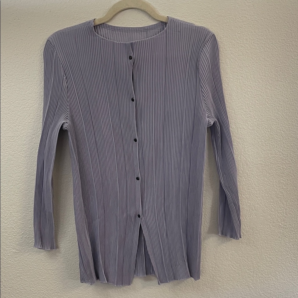 Babette lavender pleated Ribbed Button-Front top 21x26 Classic feminine L